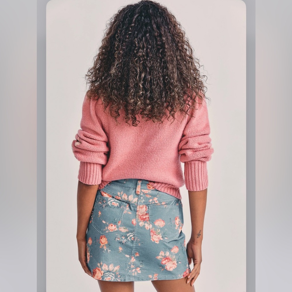 LoveShackFancy LSF Hollywood Floral Corduroy Mini Skirt Washed denim